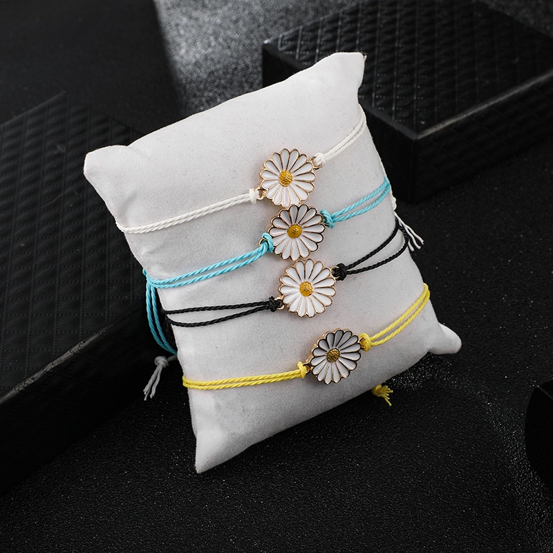 4pcs / set Gelang Pasangan Motif Bunga Matahari daisy Untuk Pria Dan Wanita