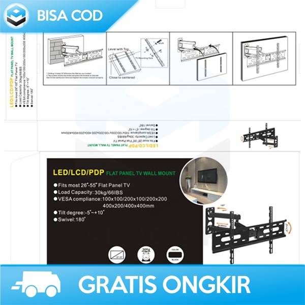 TV BRACKET TEMPEL DINDING UNIVERSAL 26 - 55 Inch CNXD METAL 30 KG ORI