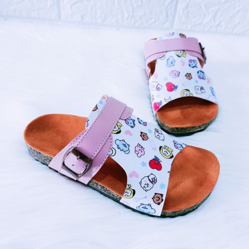 Sandal anak casual sendal selop imitasi  motif boneka putih kekinian murah