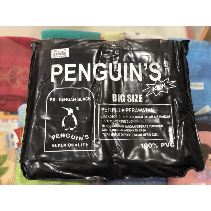 JAS HUJAN PENGUINS PX LENGAN BLACK COLOR/JAS HUJAN PONCO LENGAN PENGUINS WARNA HITAM SPESIAL BIG SIZE BAHAN 100%PVC