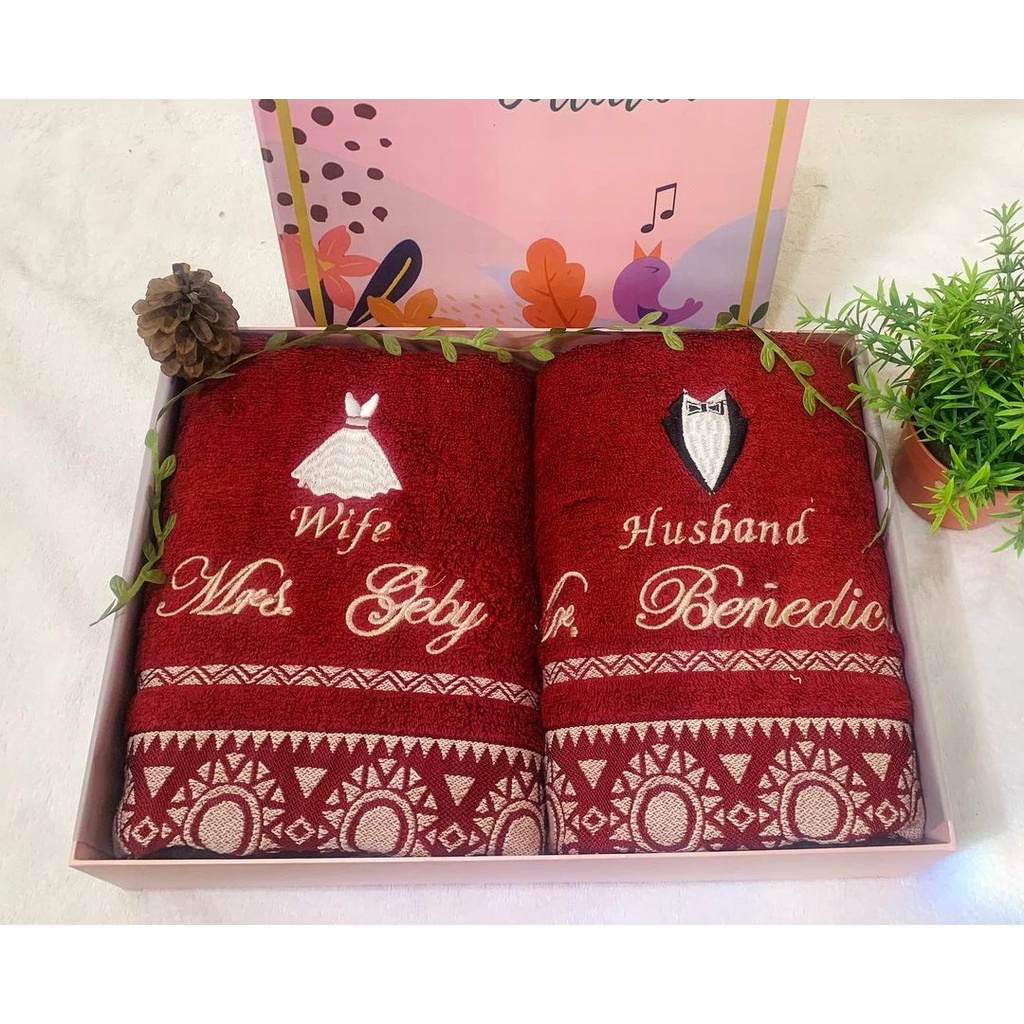 RC Gift Hampers Handuk Bordir Couple Premium Custom Bahan Handuk Terry Palmer Premium 50x100 cm Free Box Premium Dan Gift Card