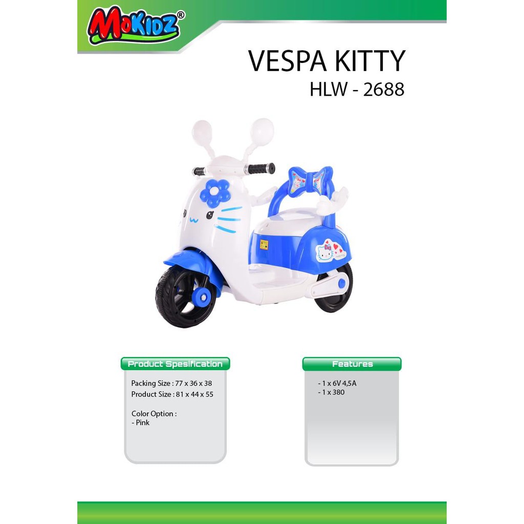 Mainan  anak  motor aki vespa  ride on hello kitty scoopy 