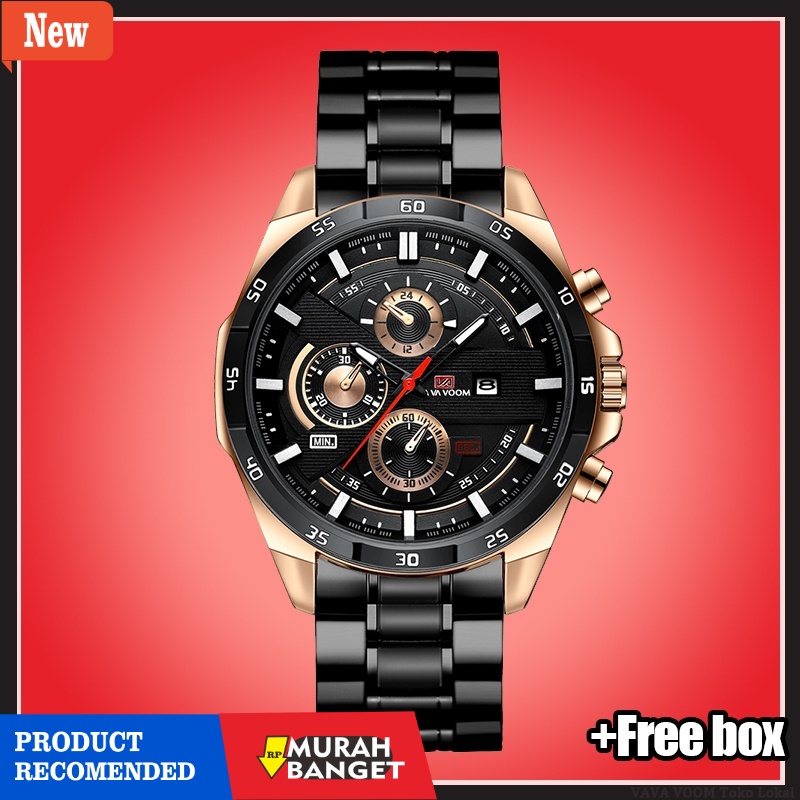 Jam pria analog terbaik- VaVa Voom 216G Jam Tangan Pria Luxury Stainless Steel Quartz Cowok Original