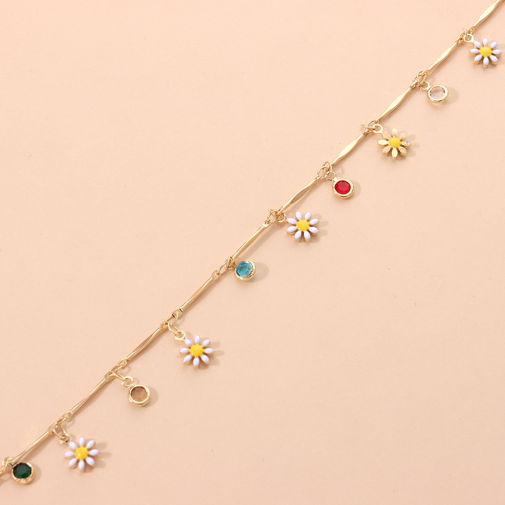 Daisy Colored Gemstone Wanita Kalung Wanita Sederhana Temperamen Dicat Kalung