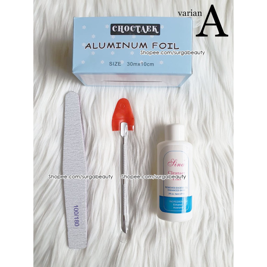 PAKET PEMBERSIH KUTEK GEL / SET NAIL GEL REMOVER FOR NAIL ART / 1 SET NAIL GEL POLISH REMOVER