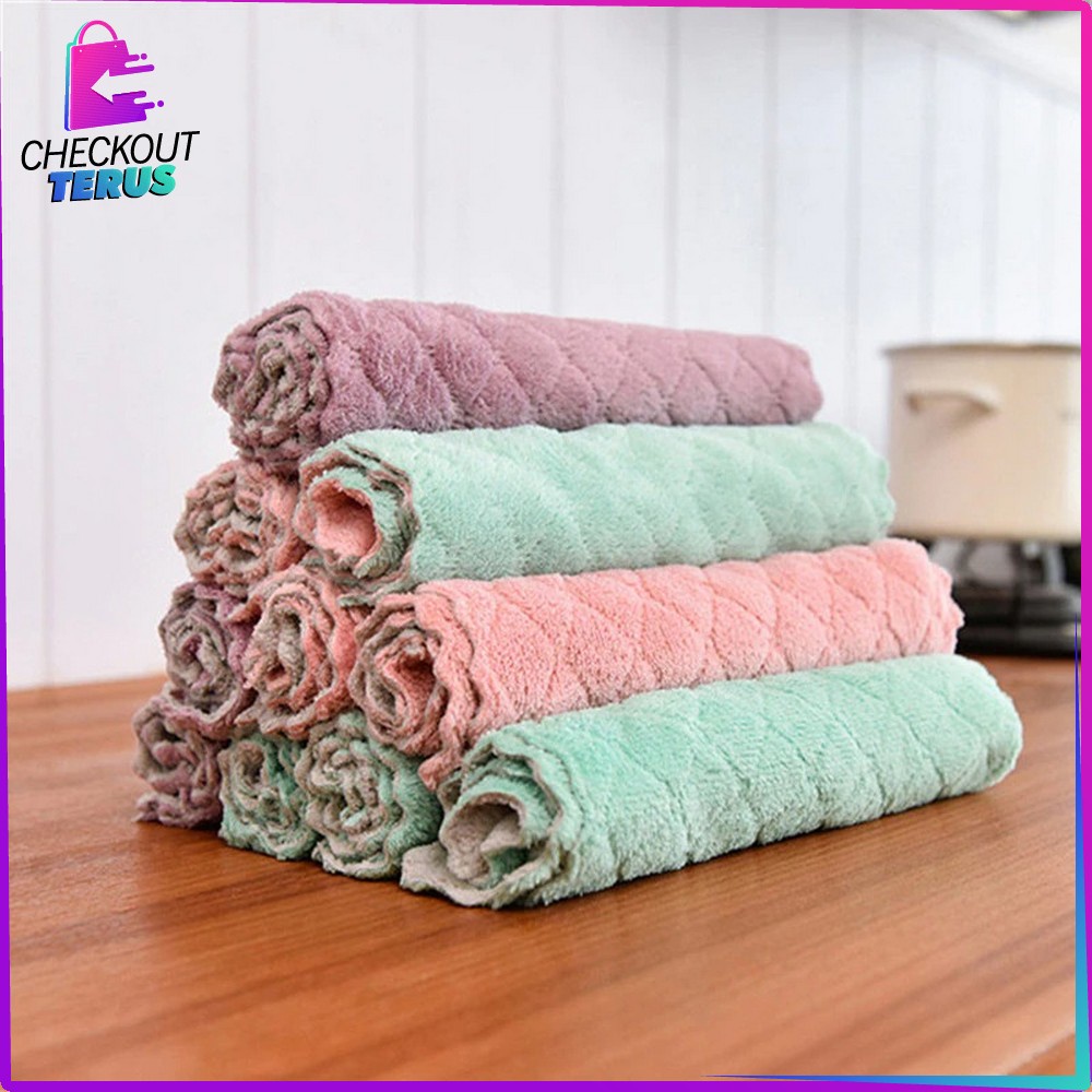 CT C225 Kain Lap Dapur Kain Lap Anti Minyak Bahan Coral Fleece Kain Microfiber Kain Lap Piring Perawatan Rumah Kain Lap