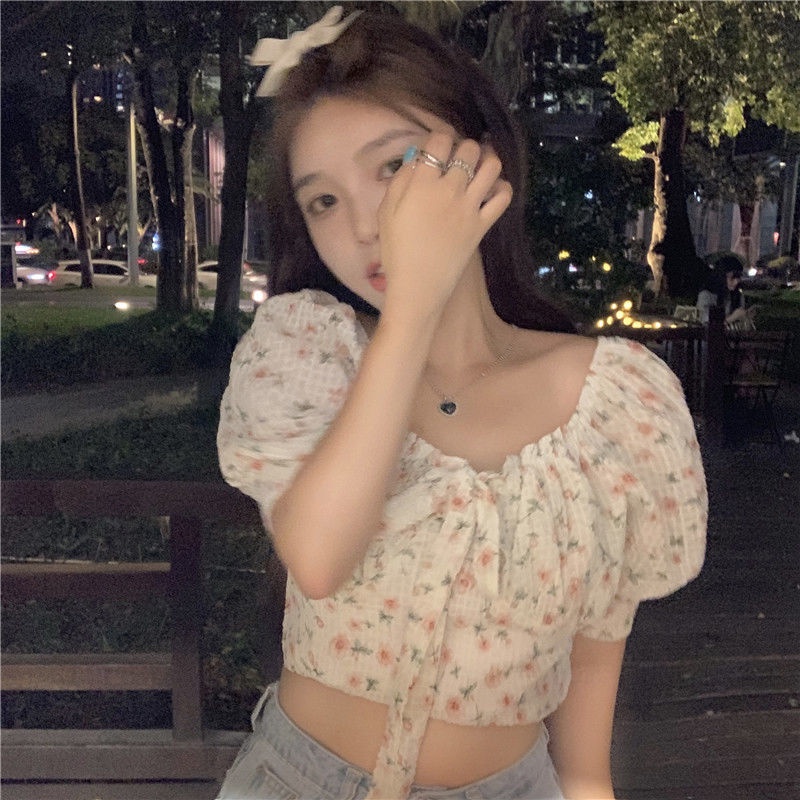 Suhao sangat peri super peri kemeja sifon lengan pendek satu bahu off-the-bahu atasan bunga aprikot