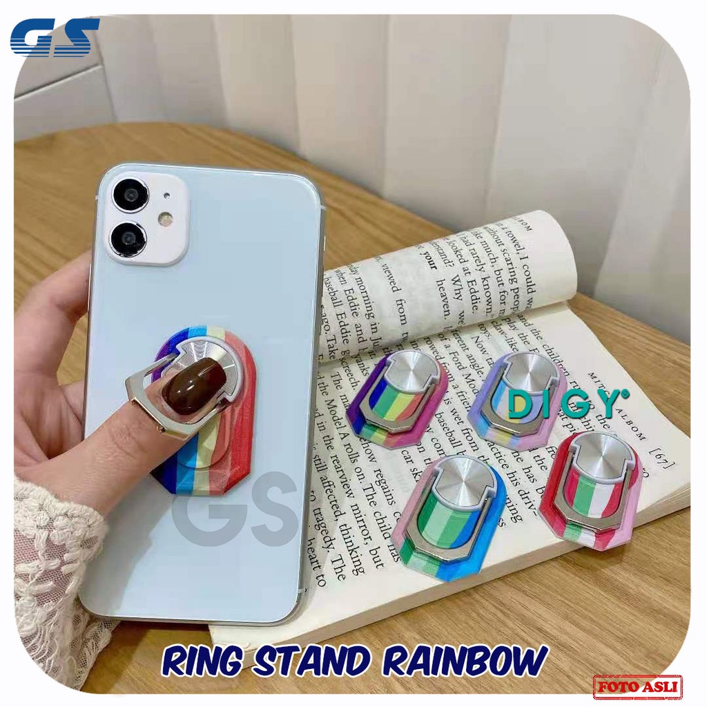 Stand Holder hp model terbaru Putar Model Ring Bahan Metal untuk Handphone, Rainbow