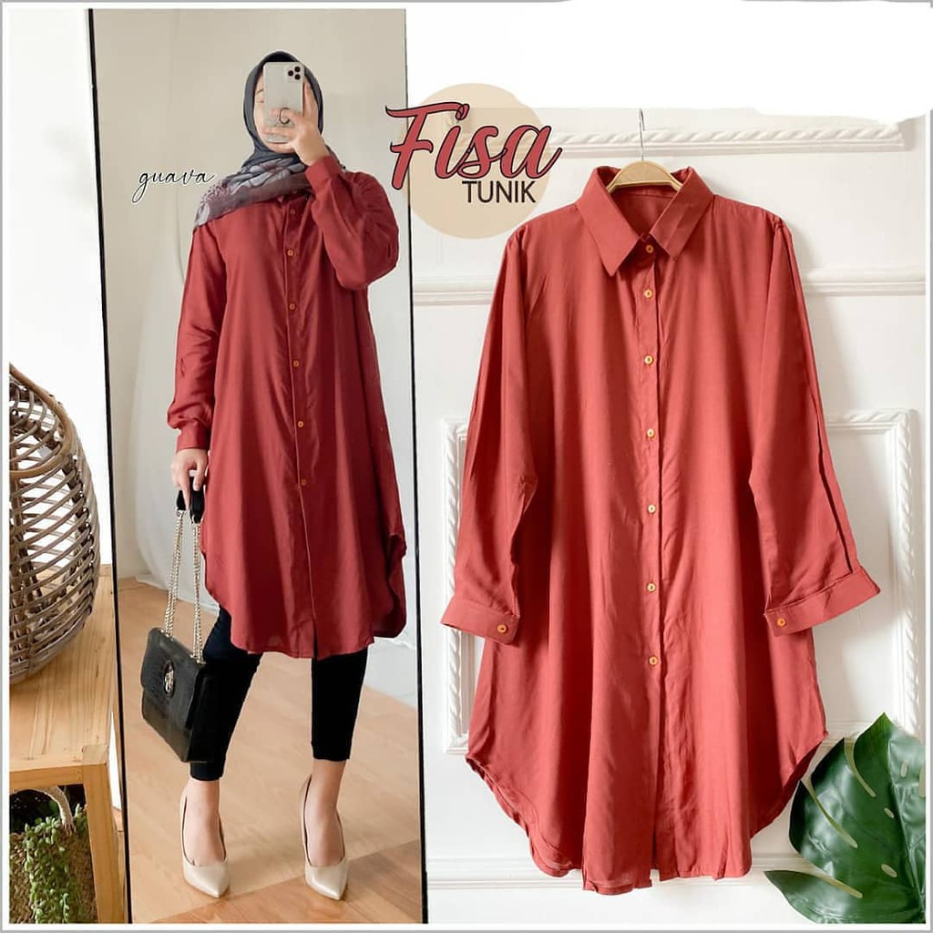 Tunik Crinkle Jumbo Polos Muslimah Terbaru 2023 New Varian Fisa Tunik Fashion Muslim Pakaian Muslim Wanita Atasan Size L XL XXL XXXL Full Kancing