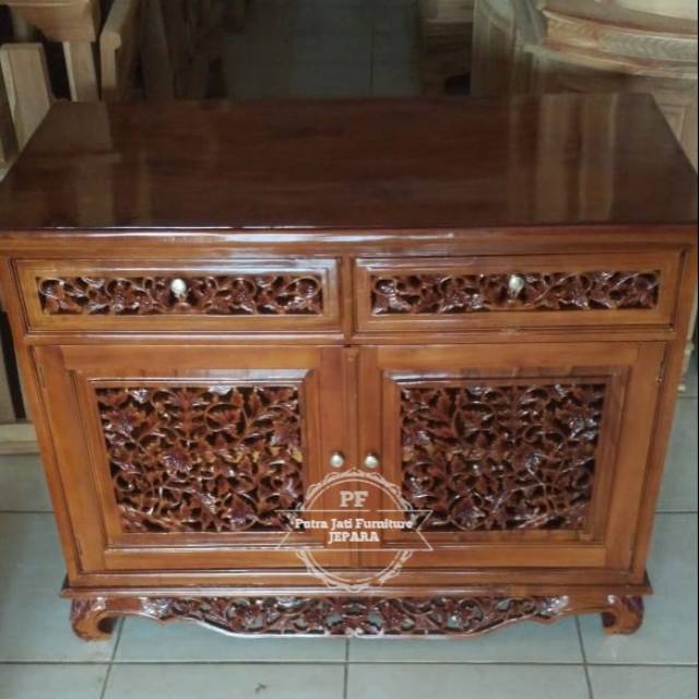 Meja Tv Kayu Jati Ukir Jepara - Bufet kecil simpel khas jepara