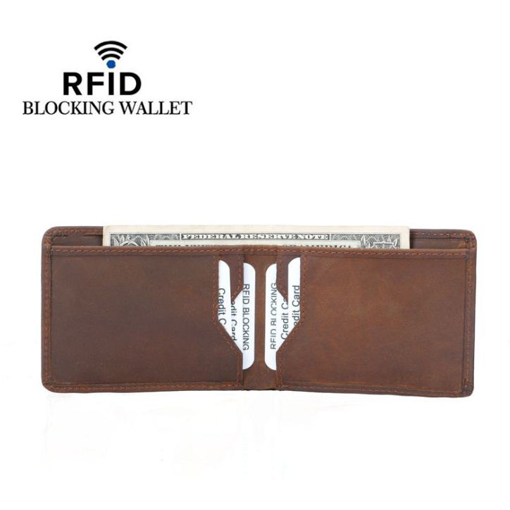 Anti RFID Dompet Pria Cowok Tipis Kulit Asli Crazy Horse Import FM110