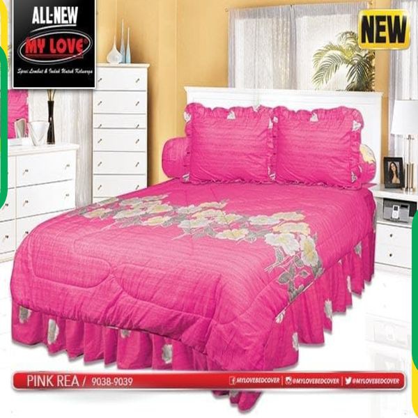 Bedcover My Love Motif Pink Rea 180x200