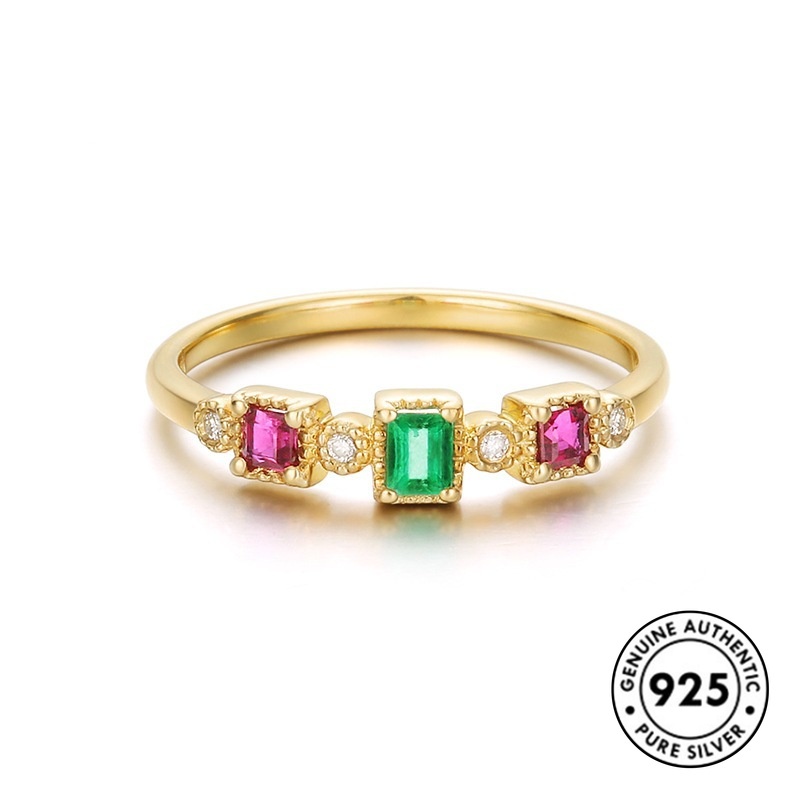 Cincin Kristal Lapis Emas S925 Untuk Wanita