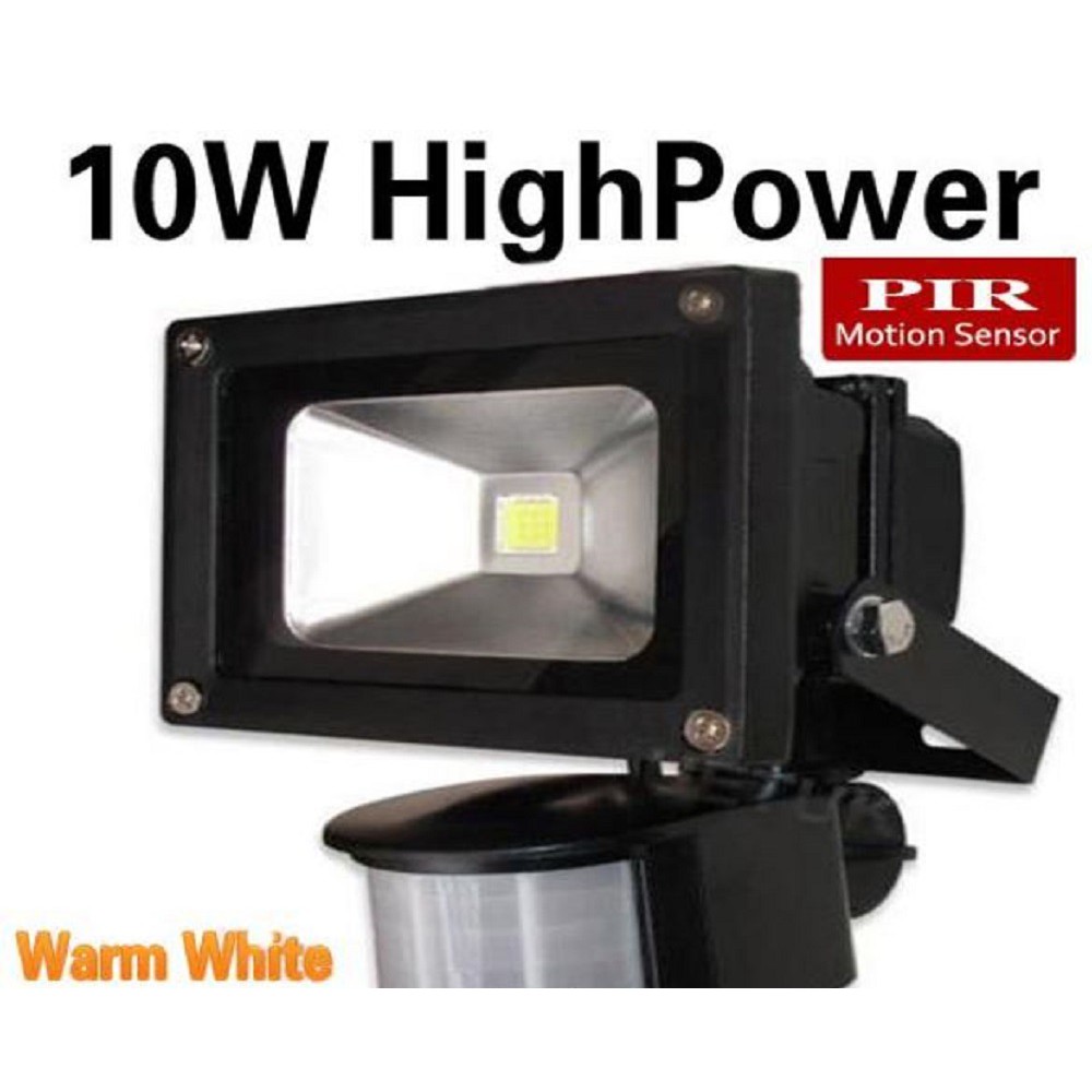 Lampu sorot flood light PIR sensor gerak 10w 10watt WARM WHITE KUNING untuk rumah gudang parkiran