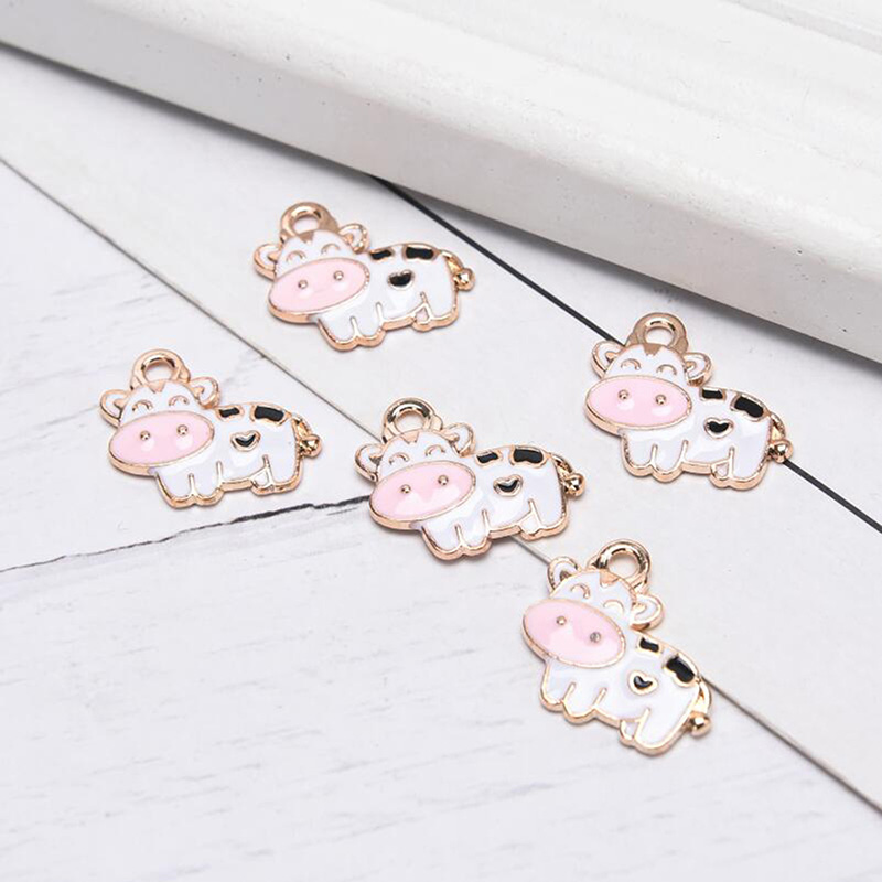 Hbid 10Pcs Liontin Enamel Bentuk Sapi Untuk Membuat Perhiasan Gelang DIY