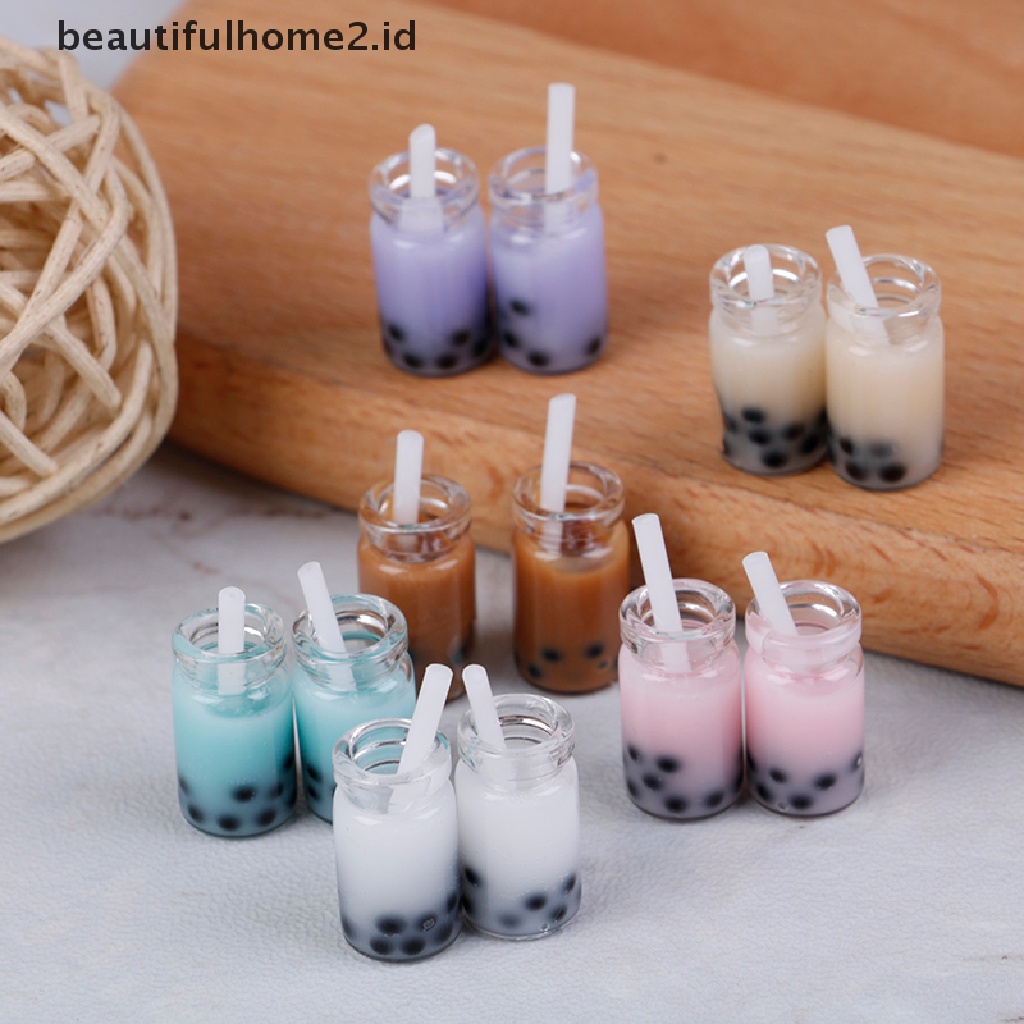 (Beautifulhome2) Buku Literatur Bahasa MandarinId 2pcs Mainan Miniatur Minuman Pearl Milk Tea Skala 1: 12 Untuk Rumah Boneka