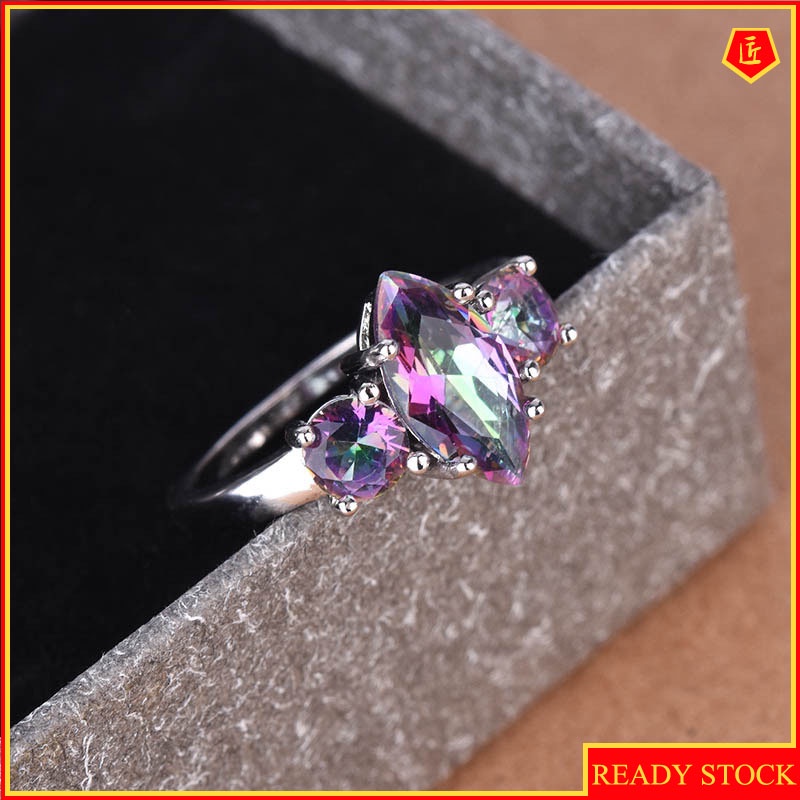 [Ready Stock]Creative Vintage Inlaid Rainbow Color Topaz Ring