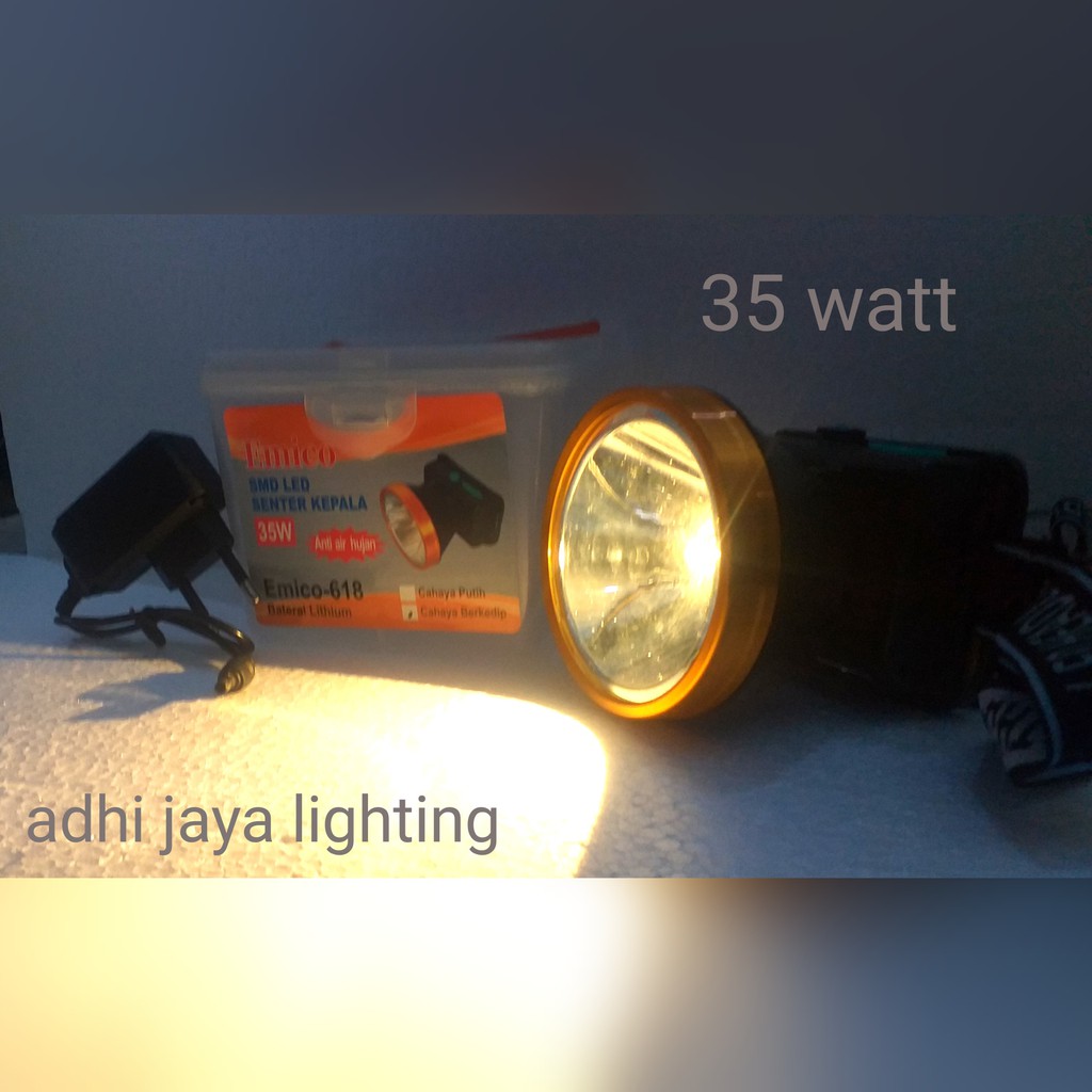 Senter kepala atau headlamp 35 watt emico warm white termurah