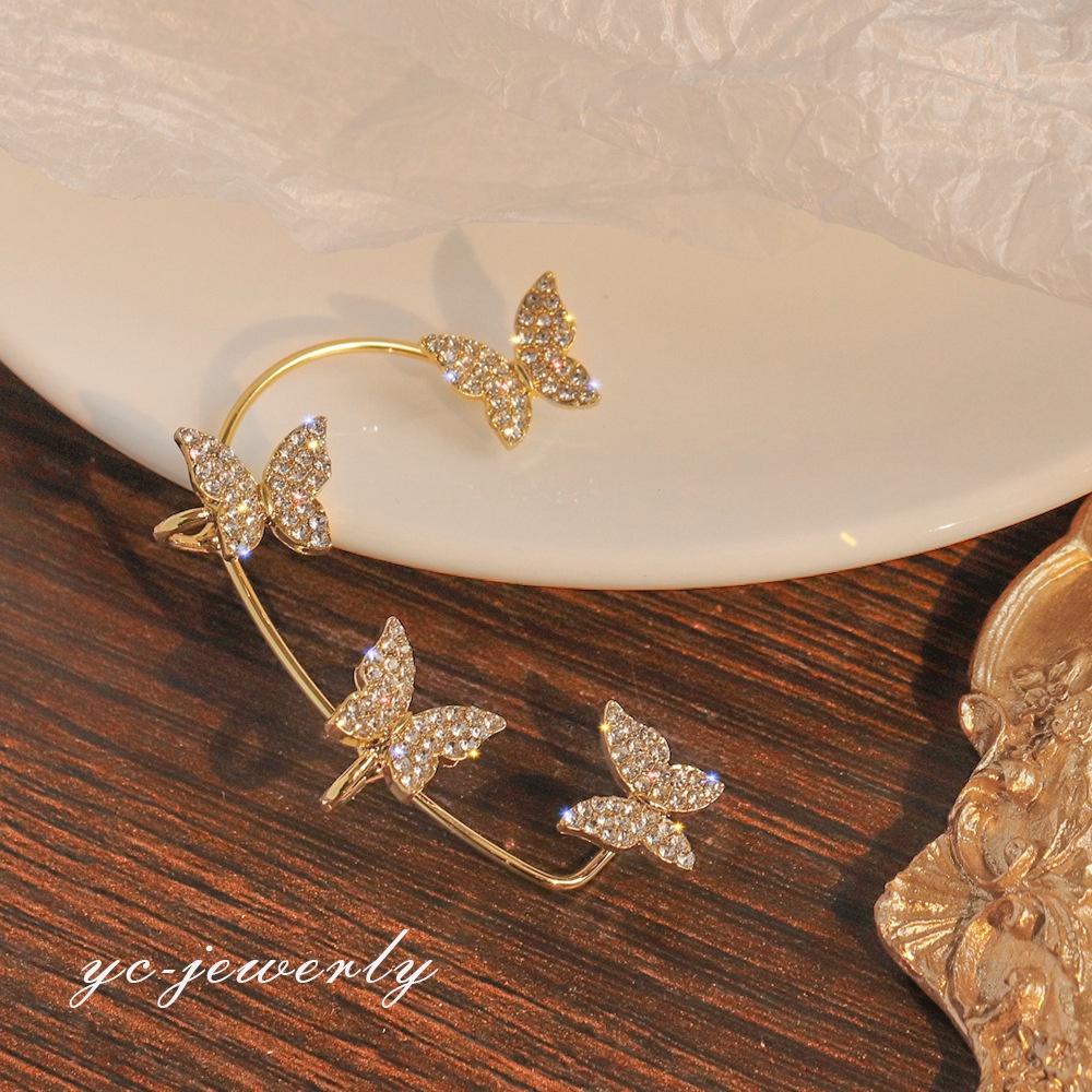 Candy Jewelry 1 Pcs Fashion Butterfly Earrings Zircon Clip Earring Gold Color Ear Clips for Women