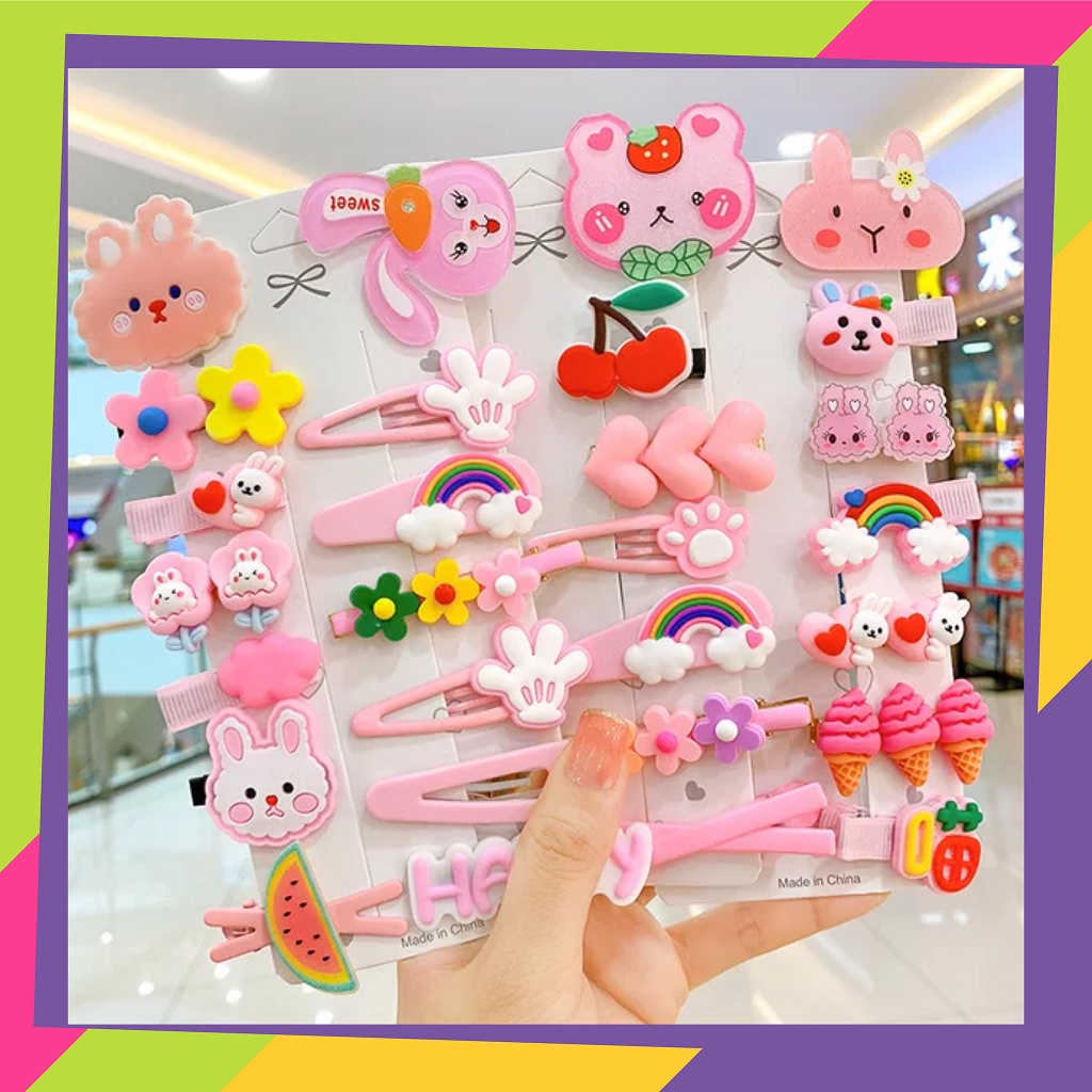 1739D1 / Jepit rambut anak perempuan Korea fashion lucu free pouch &amp; zipper lock