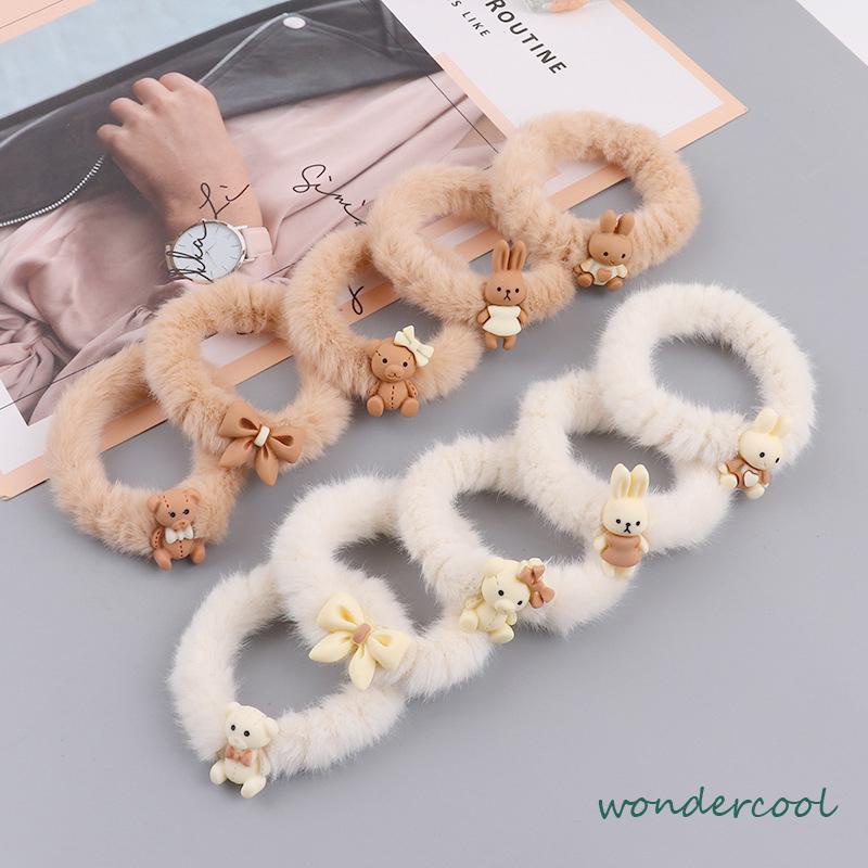 Baru manis kelinci kecil warna teh teh mewah cincin rambut dasi kuda ponytail karet tendon kepala tali aksesoris rambut aksesoris -Won