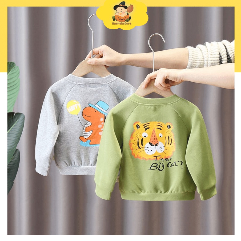 ANANAKSTORE - Cardigan rajut anak 0-5 tahun motif Dino abu &amp; Tiger hijau  super adem &amp; lembut / jaket anak sweater anak outwear impor