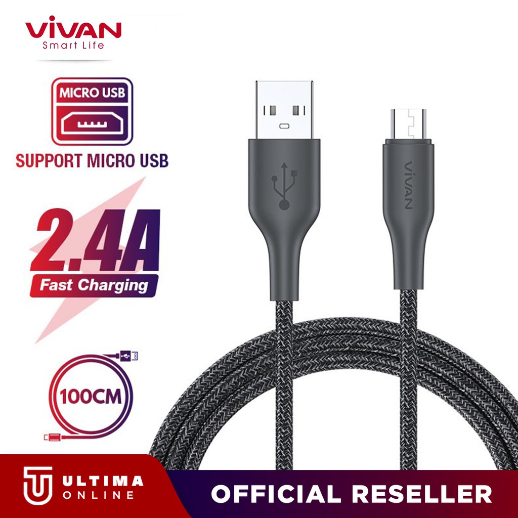 VIVAN Kabel Data Micro USB FM100S Kabel Charger Android Samsung Xiaomi 100cm