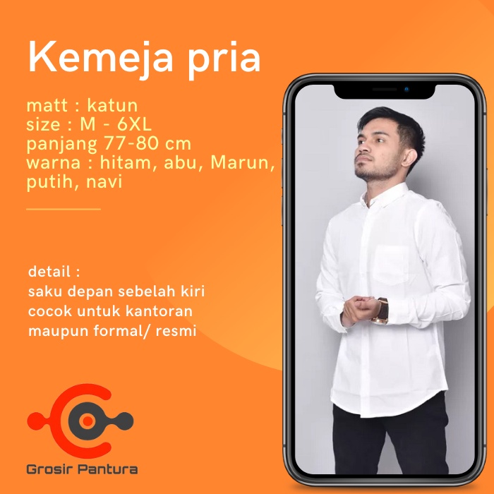 Kemeja Pria Jumbo Lengan Panjang Slimfit Bahan Katun Pria Dewasa Warna Hitam Putih Navi Marun