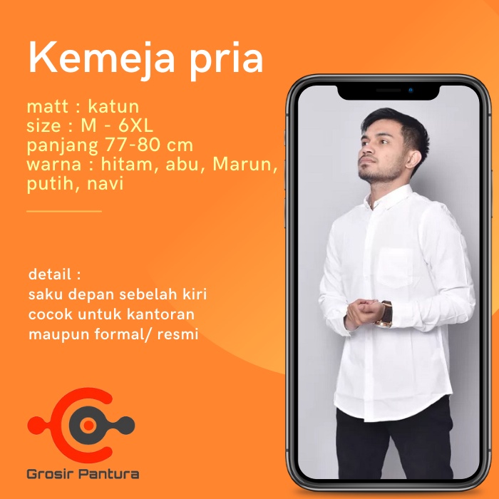 Kemeja Pria Jumbo Lengan Panjang Formal Bahan Katun Pria Dewasa Warna Hitam Putih Navi Marun