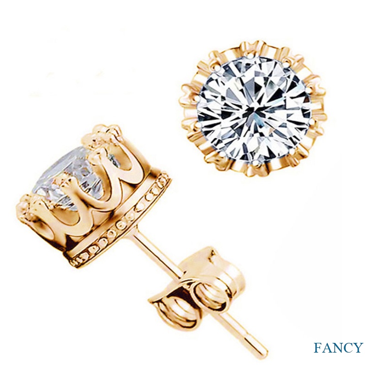 Anting Tusuk Sterling Silver 925 Desain Mahkota Hias Zircon Berlian Imitasi Gaya Korea Untuk Unisex