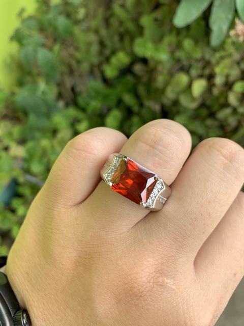 Cincin Pria Perak Akik Rubi Merah Red Ruby Cutting Mewah Modern Minimalis Kantoran