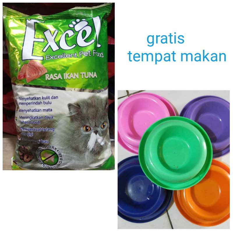 Makanan Kucing Excel 500g Gratis Tempat Makan Kucing Anti Semut Paket Murah