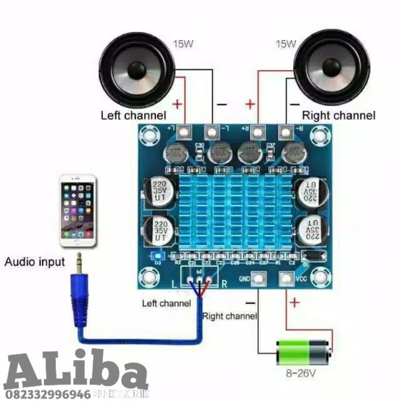 TPA3110 Class D Amplifier Dual Channel 30W + 30W dengan Heatsink