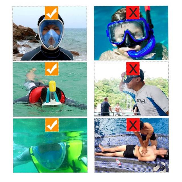 Snorkling-Snorkel-Diving-Scuba-Snorkle-SNORKELING Mask Full Face Murah Size S/M / L/XL untuk Xiaomi Gopro - M2068G