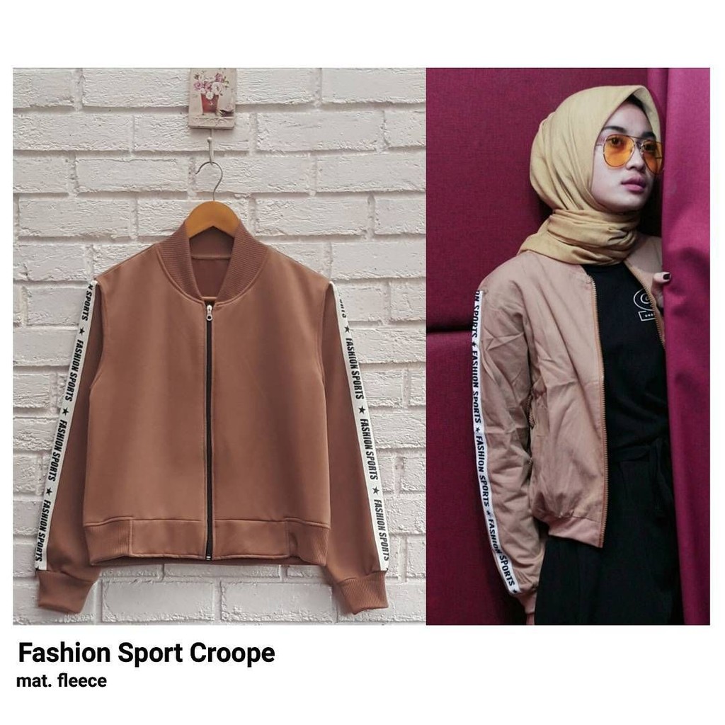 Fashion Sport Bomber - Jaket Bomber Crop Wanita