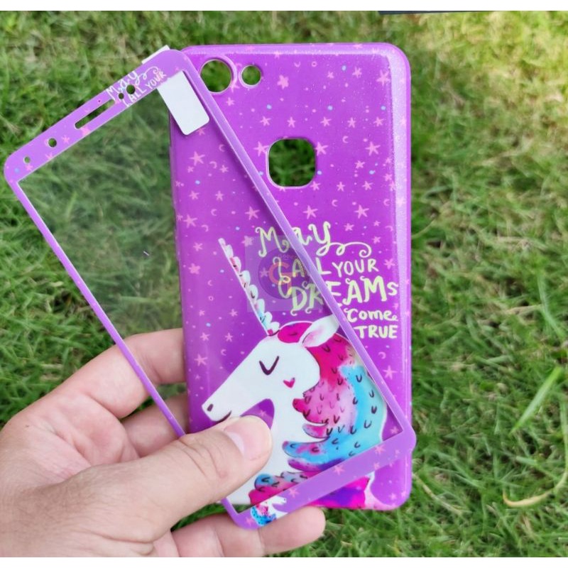 Case + Tempered for HP SAMSUNG A6 A6+ J4 J6 J7Duo OPPO F7 VIVO V7+ V9 Y65 Y83 XIAOMI REDMI 6X /Mi A2 REDMI NOTE5Pro  Jelly Gliter + Tempered