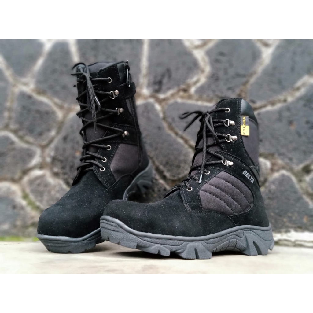 Sepatu Delta Safety Boots Ujung Besi Hitam Porli Security kmnhub Kerja lapangan Kerja peroyek 8inc