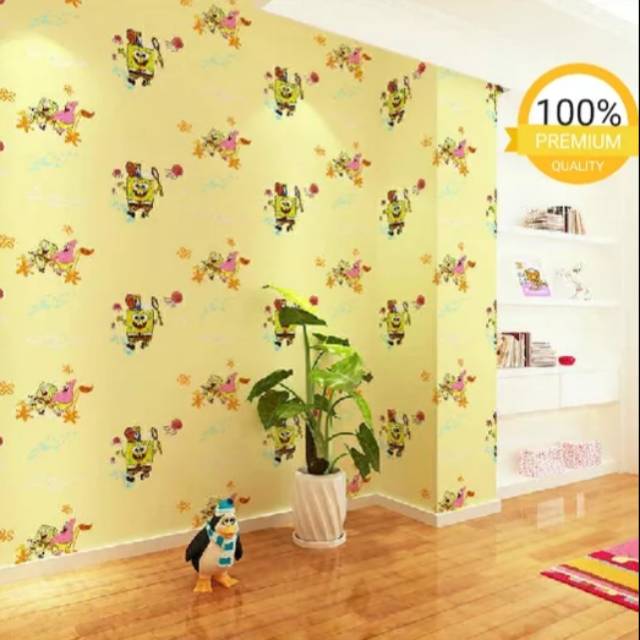 Wallpaper stiker dinding motif spongebob YELLOW 45CM X 10M