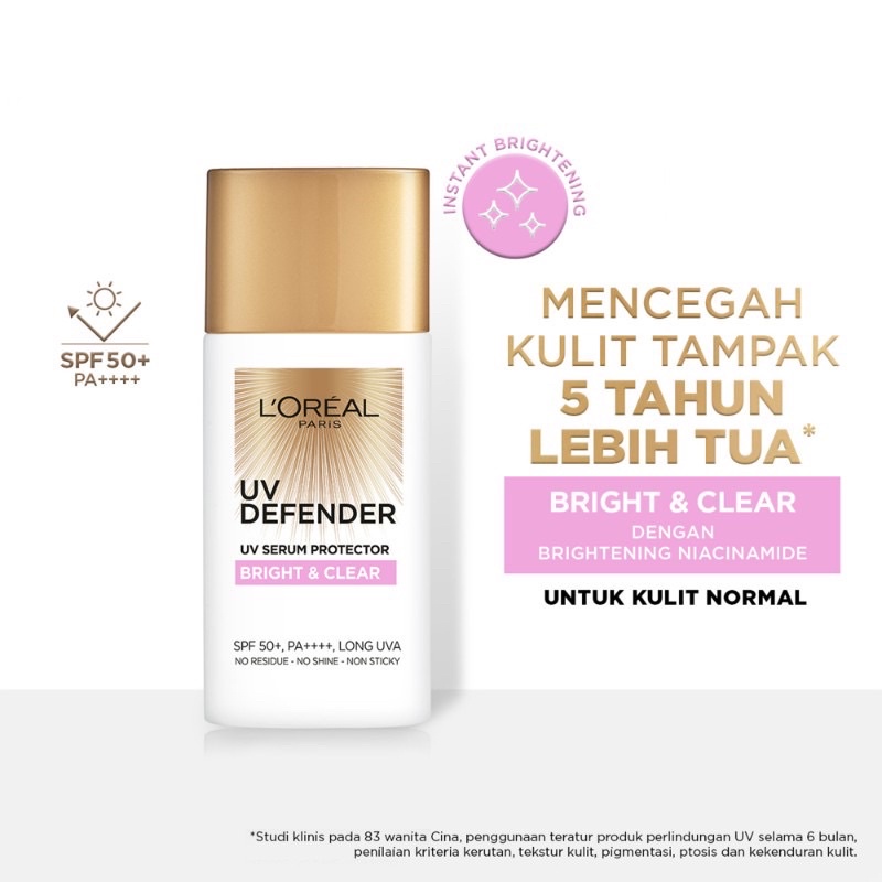 L'Oreal Paris UV Defender Serum Protector Sunscreen Bright & Clear SPF50+/PA++++