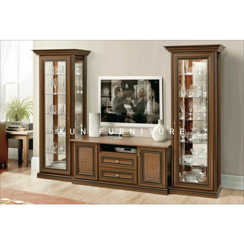 lemari hias minimalis kayu jati lemari pajangan kaca ruang tamu