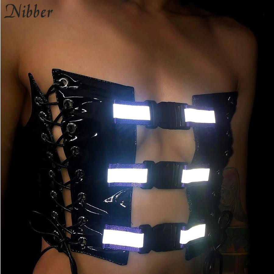 INDORETAIL | Nibber Fashion Crop Top Wanita Seksi Up Renda-Up Short Tank Top 2019 Strip Reflektif