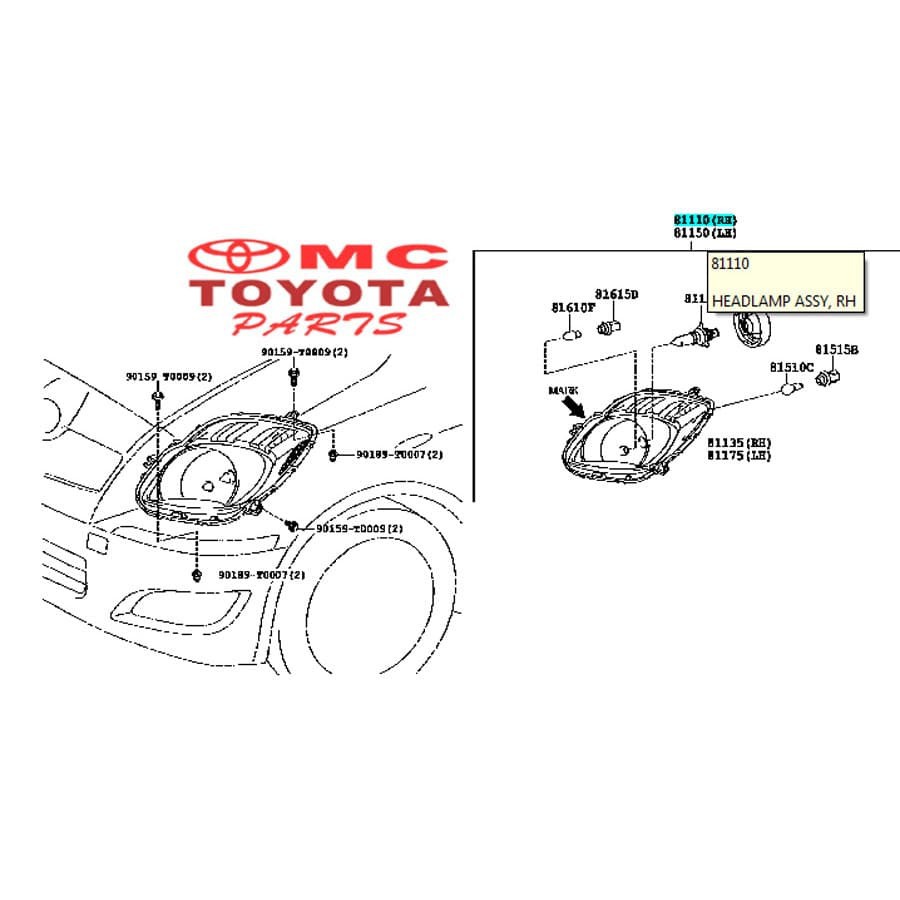 Lampu Depan / Head Lamp Kanan Yaris 81110-0D390