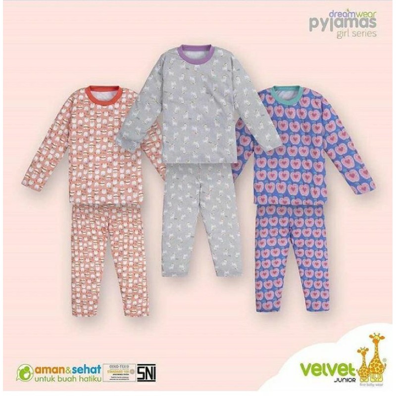 (ECER) Velvet 2y 3y 4y 5y 6y 7y 8y 9y 10y Setelan Baju Tidur Panjang Piama / Piyama Anak