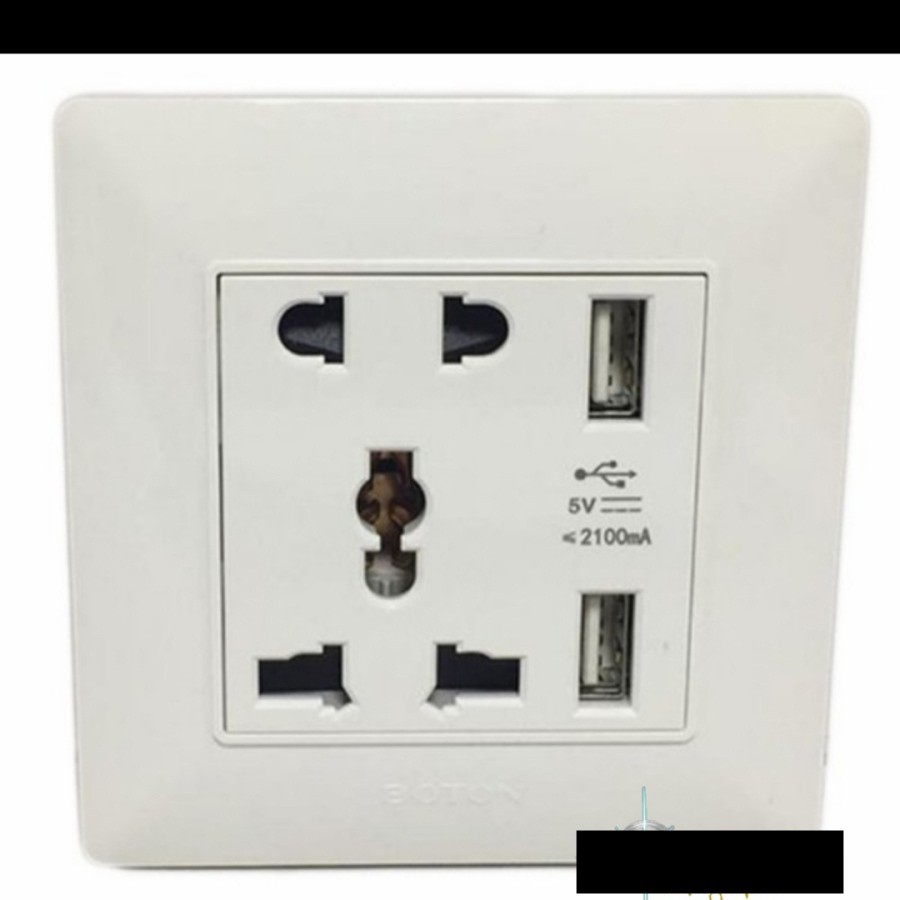 Socket Universal 5 Pin With 2 USB Charger Putih