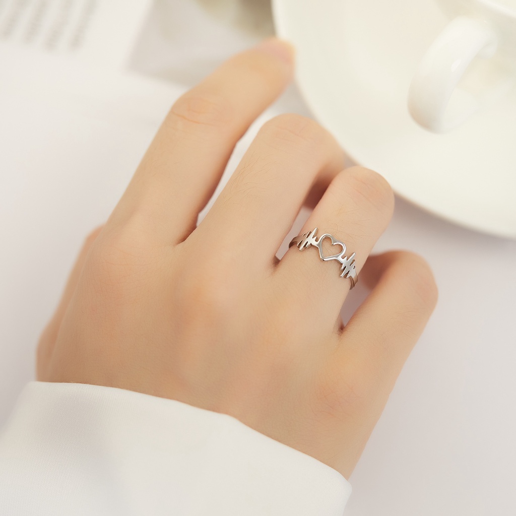 Butterfly Cincin Ekor Desain Kupu-Kupu Love Ecg Bahan Stainless Steel Tahan Air Anti Karat Untuk Pasangan