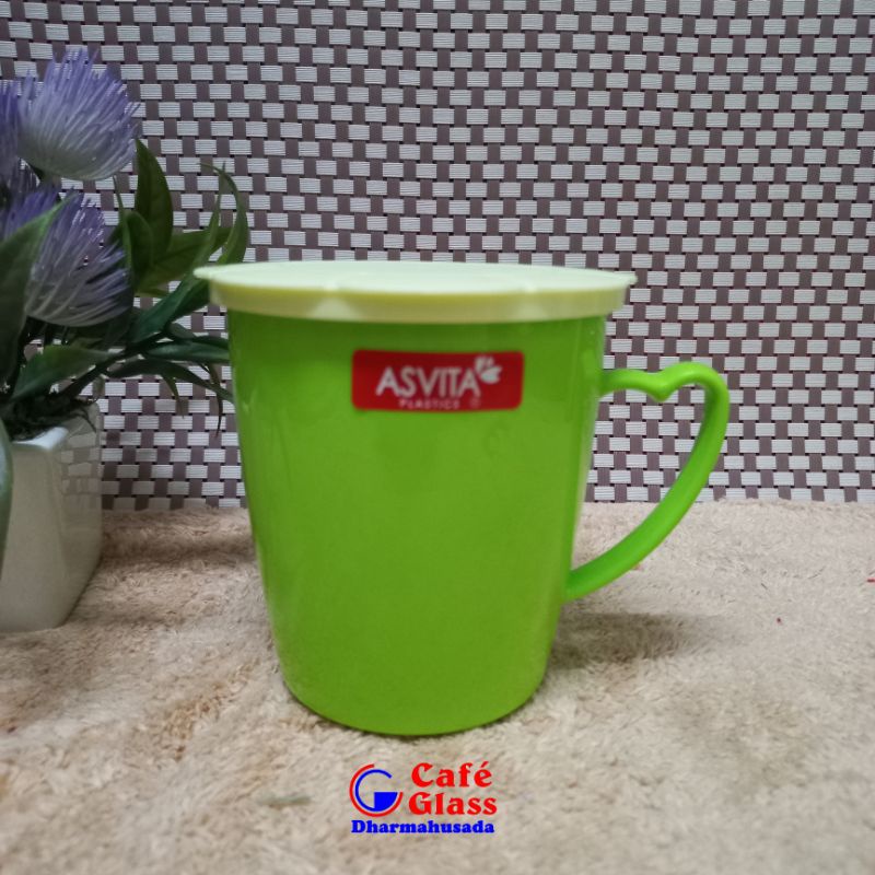 mug plastik tutup/mug tinggi hati tutup