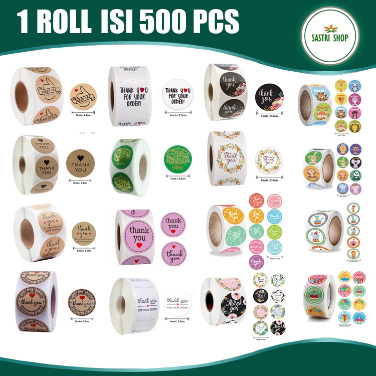 

[Banyak Variasi] 1 Roll Isi 500 Pcs Stiker Thank You - Stiker Label Kemasan Termurah