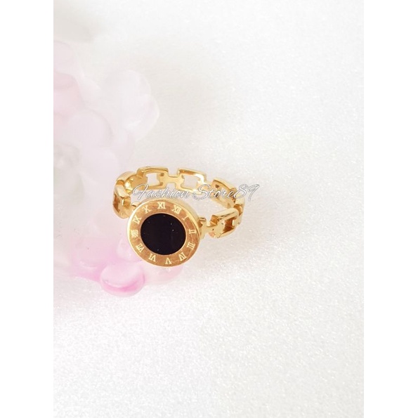 Cincin Titanium Premium Ring Romawi Impor fashion titanium Gold kombinasi Hitam