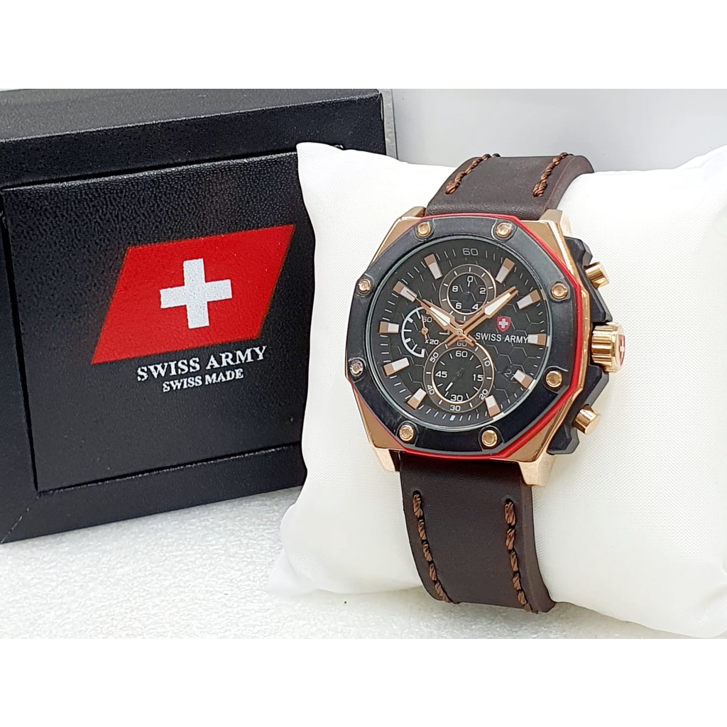 Jam Tangan Pria Swiss Chrono Kulit Army Terbaru / Jam Tangan Pria Anti Air Termurah / Jam Tangan Ana