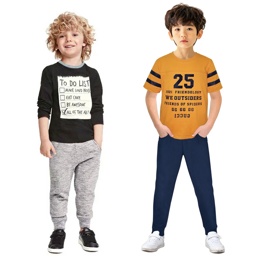 Setelan Kaos Lengan Panjang Anak Laki Laki Celana Joger Babyterry Model Trendy Usia 1-12 Tahun